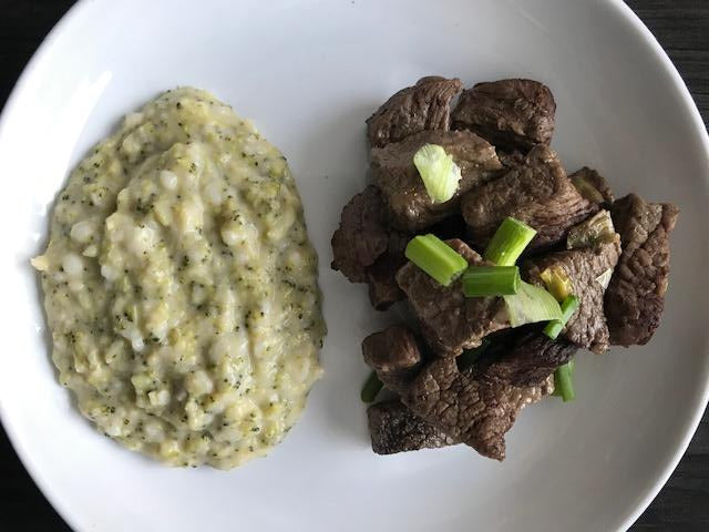 Garlic Herb Steak & Broccoli/Potato Au Gratin