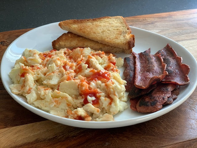 Scrambled Eggs, Toast & Turkey Bacon