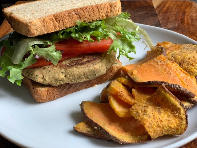 Mediterranean Veggie Burger w/ Sweet Potato Fries