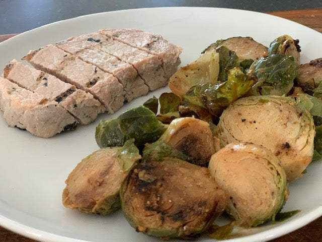 Pork Cutlet w/ Lemon Garlic Brussel Sprouts/Button Mushrooms